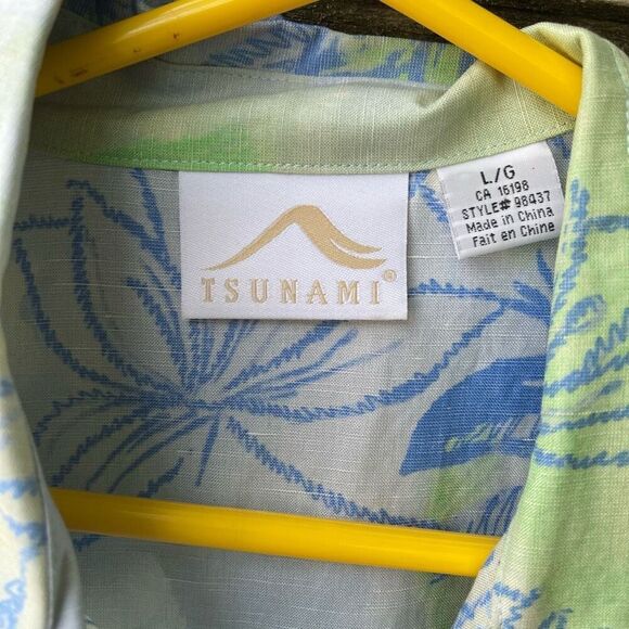 Tsunami size L silk linen blend  button tie cuff top. - Picture 2 of 8